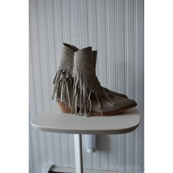 Free People Lawless Fringe Western Boots Size 39 Bone - Picture 5 of 6